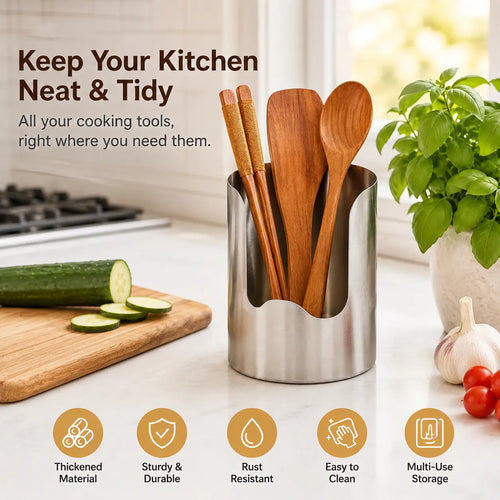 Thickened Stainless Steel Utensil Holder – Kitchen Countertop Organizer