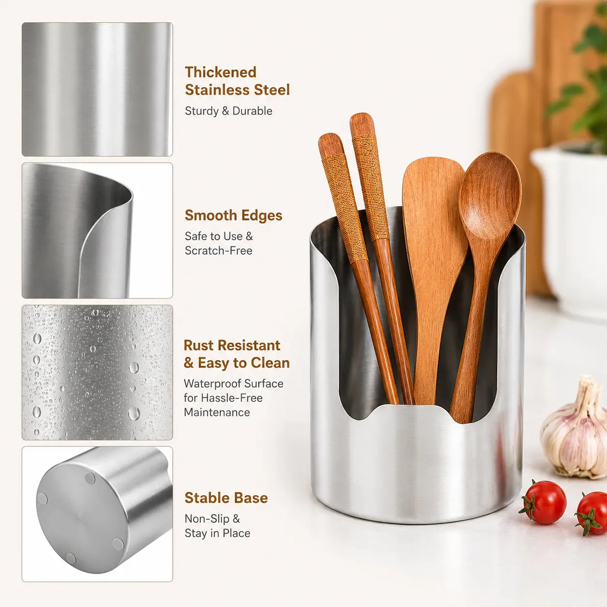 Thickened Stainless Steel Utensil Holder – Kitchen Countertop Organizer