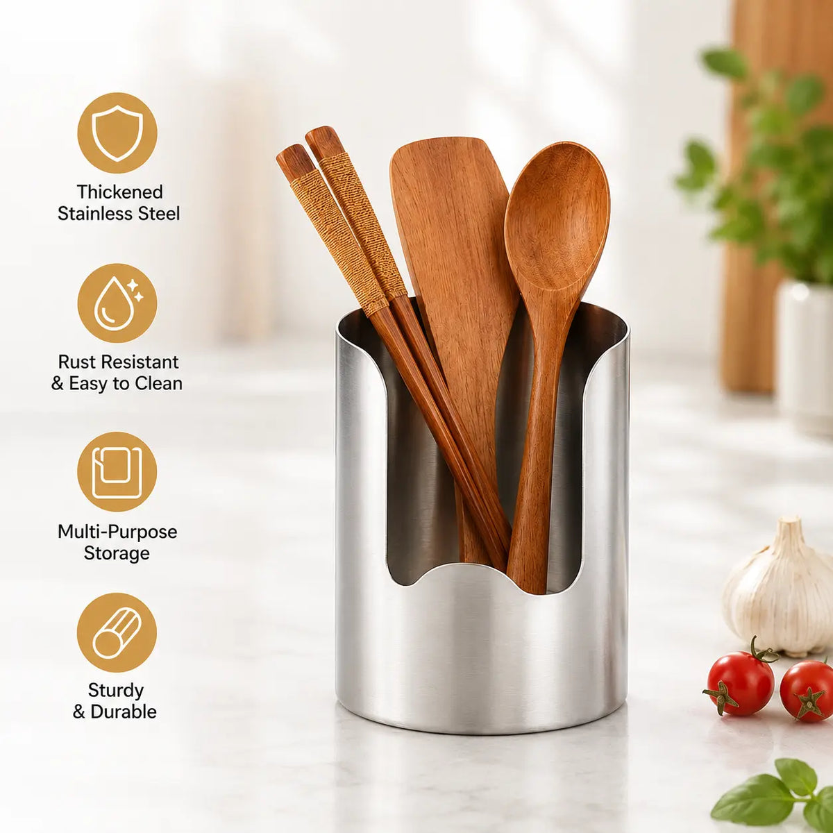Thickened Stainless Steel Utensil Holder – Kitchen Countertop Organizer
